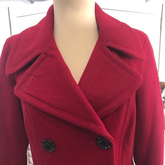 Anne Klein Red Burgundy Wool Blend Double Breasted Peacoat Size Small - Picture 11 of 11